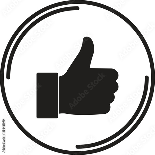 Bold Thumbs Up Icon: Approval and Like Symbol with Decorative Outline Circle for Social Media and Feedback UI