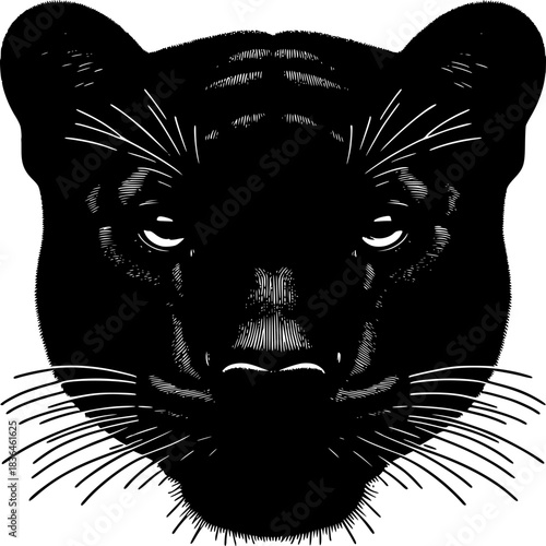 Majestic Black Panther: A striking monochrome depiction of a black panther, its intense gaze and defined features radiating a sense of power and mystery.