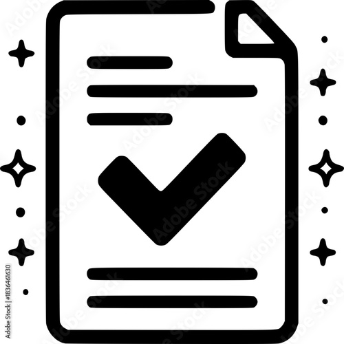Approved Document: A pristine document, marked with a decisive check, signifies validation and approval in a crisp, clean design. 