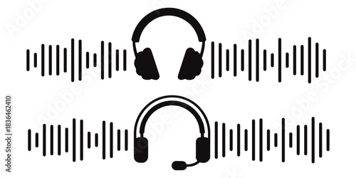 
Sound Wave Visualization, Podcast sound waves set. Waveform pattern for music player, podcast