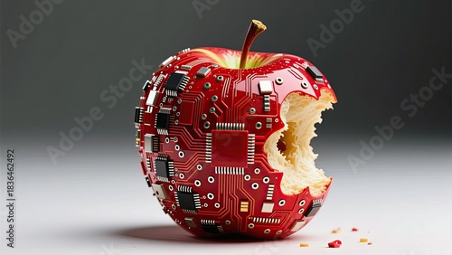 A single red apple made of circuit boards