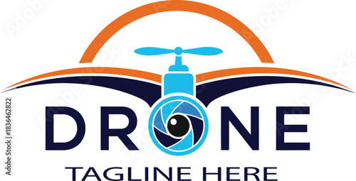Drone camera logo design for technology aerial photography business