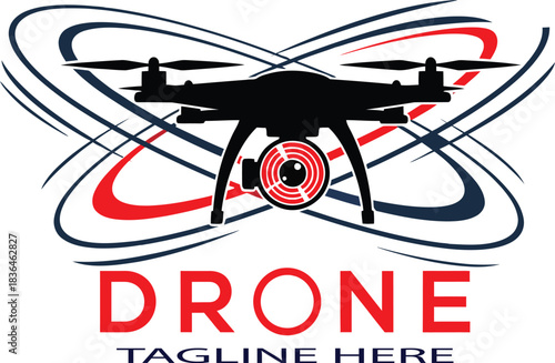 Drone Technology Logo Design with Abstract Orbit and Camera Lens