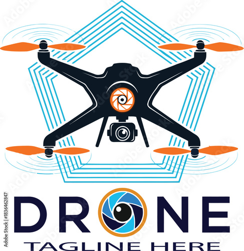 Modern Drone Logo Design with Camera Technology and Aerial Photography