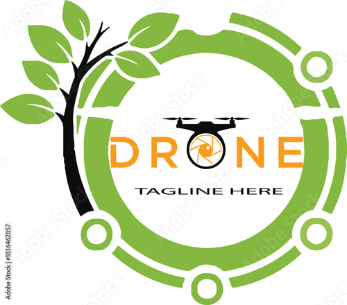 Drone logo concept design with technology and nature integration vector
