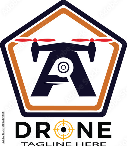 Drone logo design featuring a stylized letter A within pentagon shape