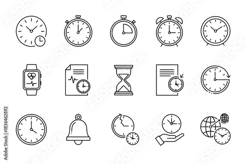 Collection of hand drawn icons representing time measurement and scheduling concepts