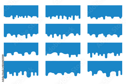Collection of blue rectangular frames with dripping paint effects and white backgrounds