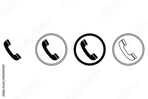 Collection of vintage and modern telephone receiver icons in different styles
