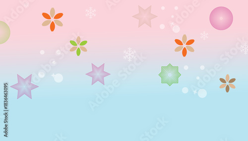 Pastel Gradient Christmas Background with Snowflakes, Stars and Floral Elements