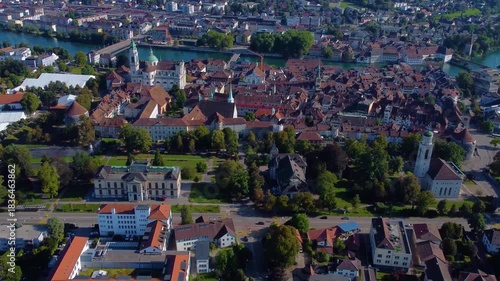 Aerial view around the city Solothurn in Switzerland on a sunny day in summer