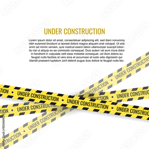 Under construction background with yellow and black striped barrier tape.