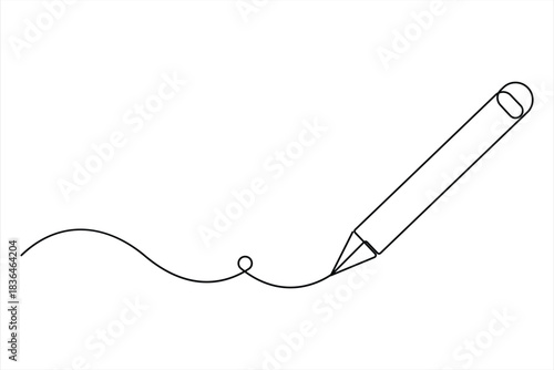 Continuous one line art drawing of wooden pencil for writing. Back to school education hand drawn vector illustration