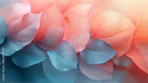 Vibrant leaves in soft pink and blue hues