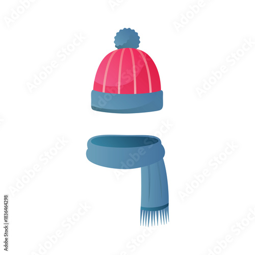 Knit Hat and Scarf Set Cold Weather Apparel Illustration