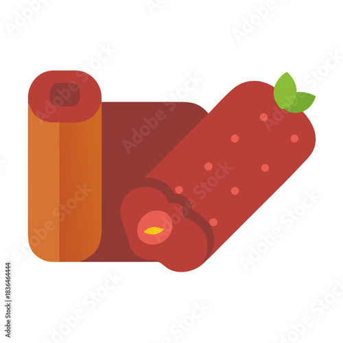 Stylized strawberry fruit leather roll illustration on white background