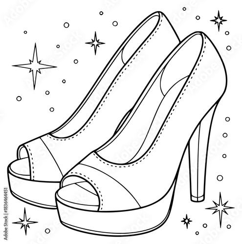 Elegant Peep-Toe High Heels with Sparkles - Coloring Page