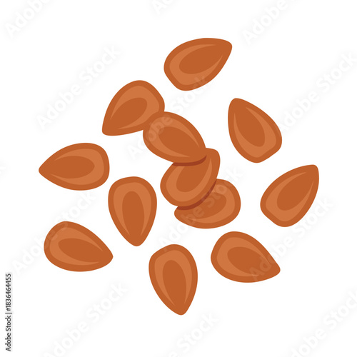 Pile of brown flax seeds against stark white background