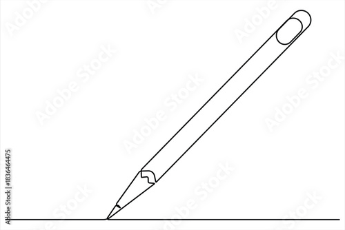 Continuous one line art drawing of wooden pencil for writing. Back to school education hand drawn vector illustration