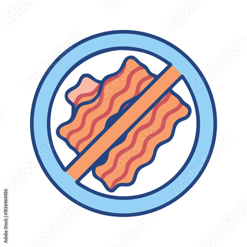 Prohibited bacon icon with line across in circular sign