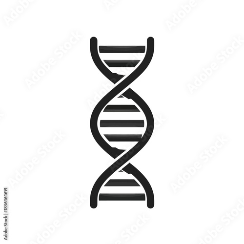 Black and white dna strand graphic isolated on white background