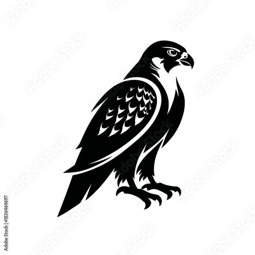 Black and white falcon silhouette isolated on white background for design