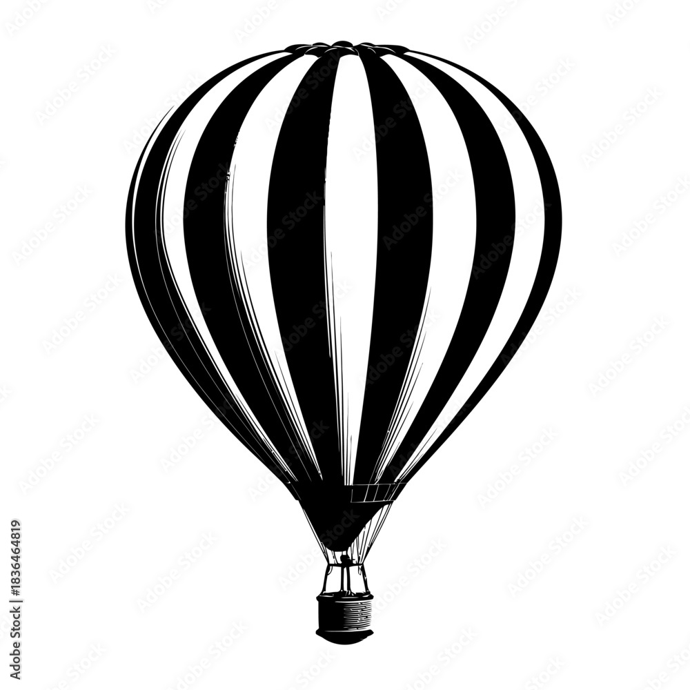 Obraz premium Black and white hot air balloon illustration against white background