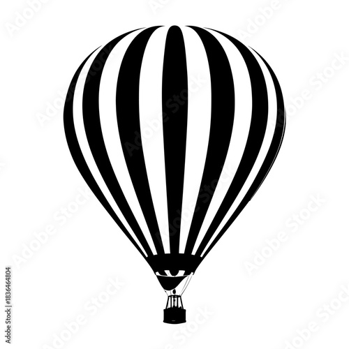 Black and white hot air balloon illustration against a white background