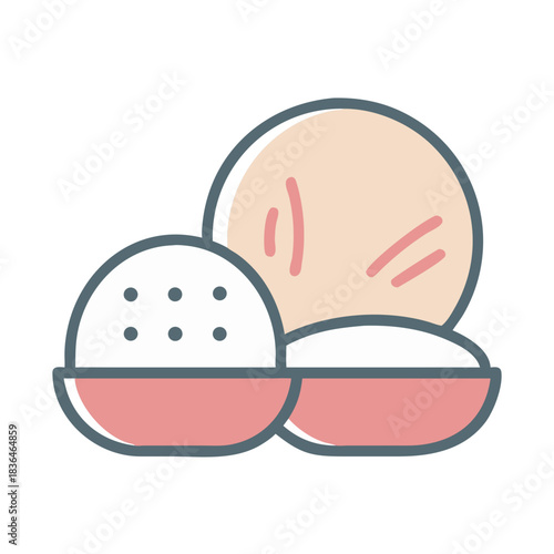 Abstract minimalist illustration of cosmetic powder products on white background