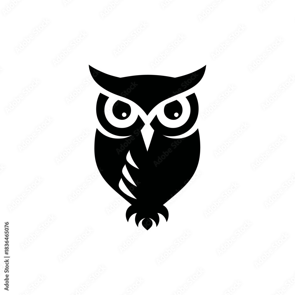 Fototapeta premium Black and white owl silhouette vector illustration for various design projects