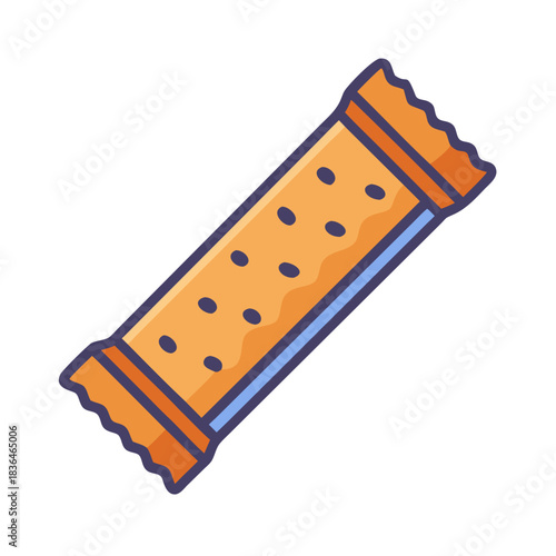 Cartoon wafer biscuit with chocolate chips on white background