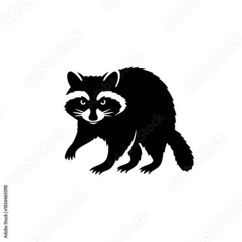 Black and white raccoon illustration isolated on white background for design