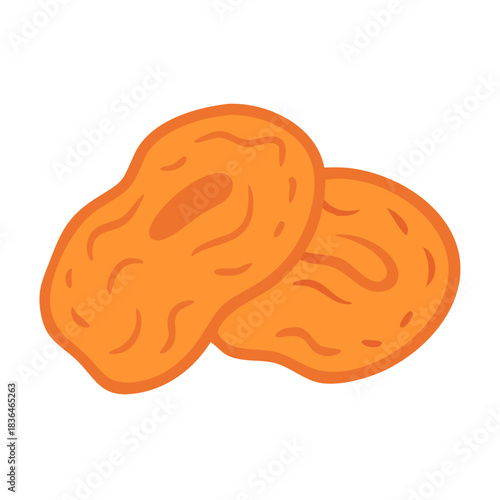 Two dried apricots on a white background food illustration