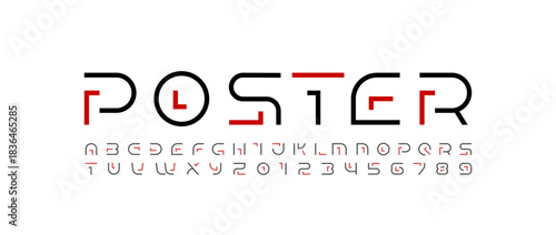 Modern font thin alphabet from segment line, technology style letters, and numbers, vector illustration 10EPS