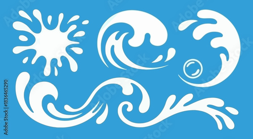 White Liquid Splashes and Waves on a Blue Background
