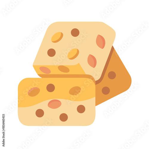 Cheese flat illustration with brown spots on white background