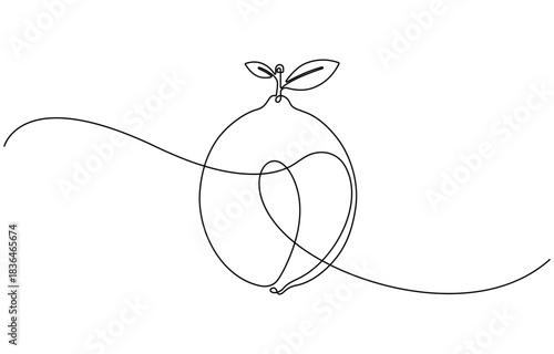 continuous one line drawing of citrus fruit Lemon.
