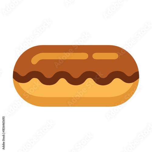 Flat vector graphic of a delicious chocolate covered eclair