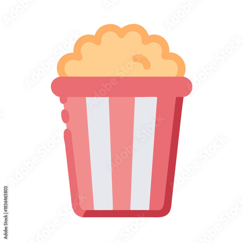 Cartoon style popcorn bucket on white background illustration