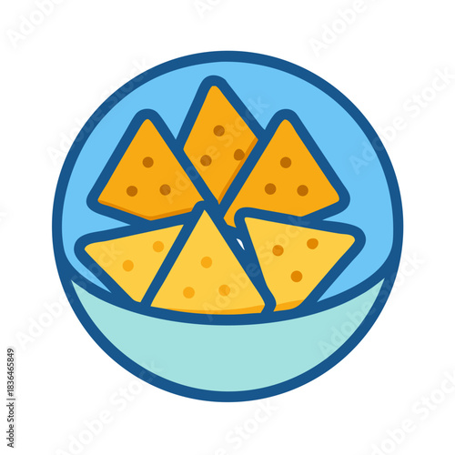 Stylized bowl of crispy yellow tortilla chips illustration
