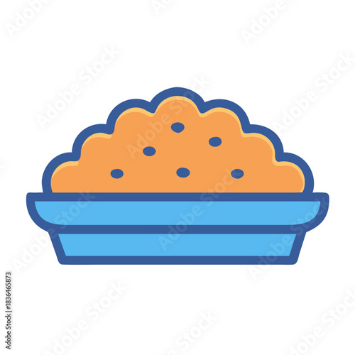 Stylized illustration of mashed potatoes in a blue bowl