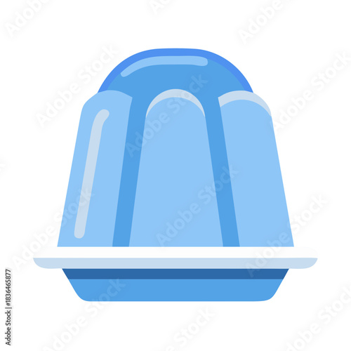 Blue gelatin dessert on plate against a white background