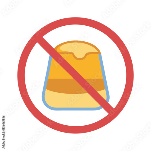 No pudding sign on white background, dessert restriction icon