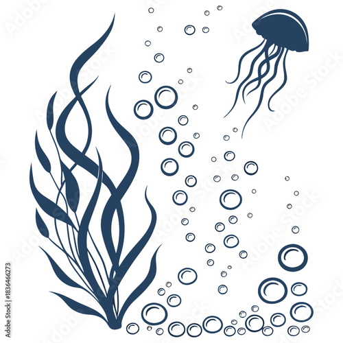 Underwater air bubbles decoration elements. Fizzy water or soap foam texture. Vector isolated silhouette design element. Vertical wavy streams collection