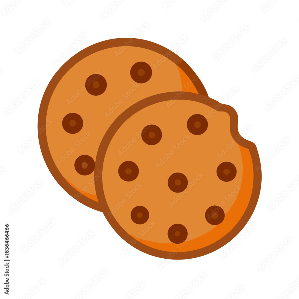 Fototapeta premium Two chocolate chip cookies on a white background illustration