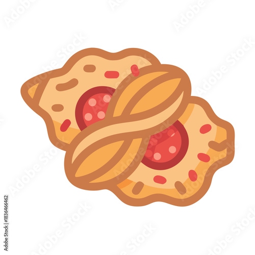 Cartoon style pepperoni pizza bagel with braided crust illustration