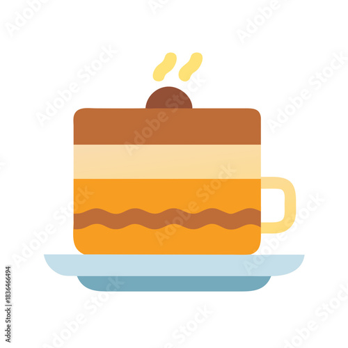 Stylized flat design hot latte drink on saucer