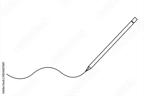 Continuous one line art drawing of wooden pencil for writing. Back to school education hand drawn vector illustration