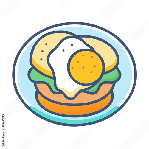 Stylized burger on plate icon with clear color palette