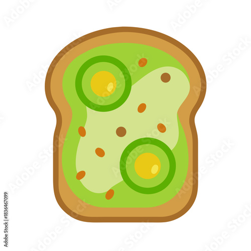 Cartoon avocado toast with seeds on white background image